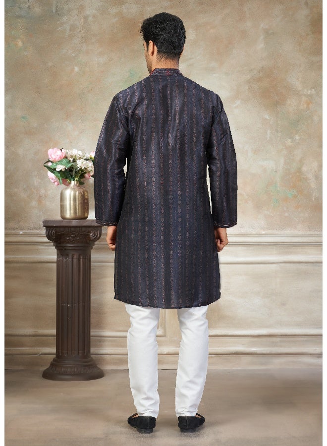 OUTLUK Navy Blue Silk Kurta for Men - Image 2